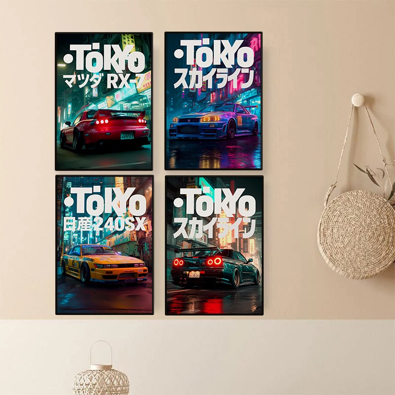 Japanese Tokyo Lifestyle - Vintage Tokyo JDM Car Poster Neon